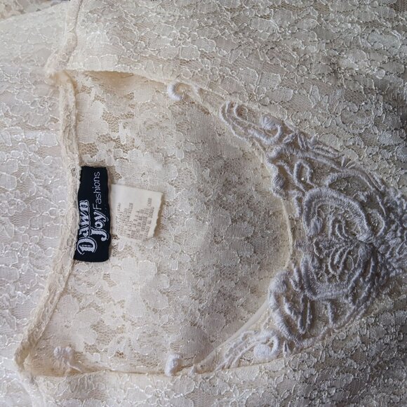 sz 8 Vintage Dawn Joy Ivory Lace Maxi Dress W/ Button Front/Corset Back 2 Piece - Picture 11 of 11